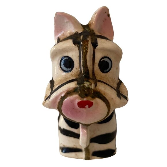 Scottie Terrier Dog Black White Plaid Puppy Porcelain Figurine Vintage - Picture 1 of 9